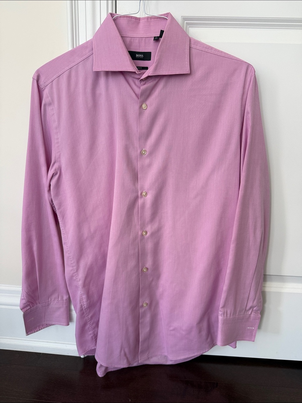 BOSS Men's Cotton Light Pink Long-Sleeve Dress Shirt